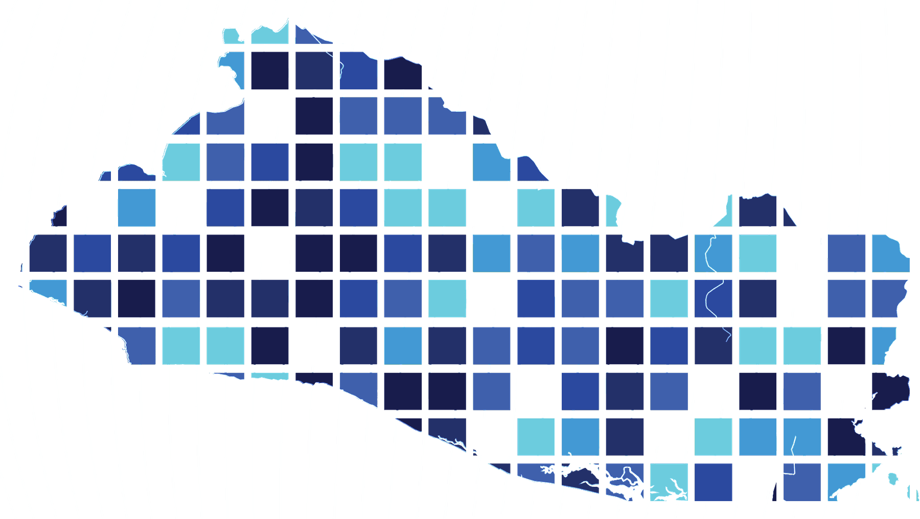 A map of El Salvador drawn as a mosaic of blue squares — the cover artwork of the Ilamatepec programme catalogue.
